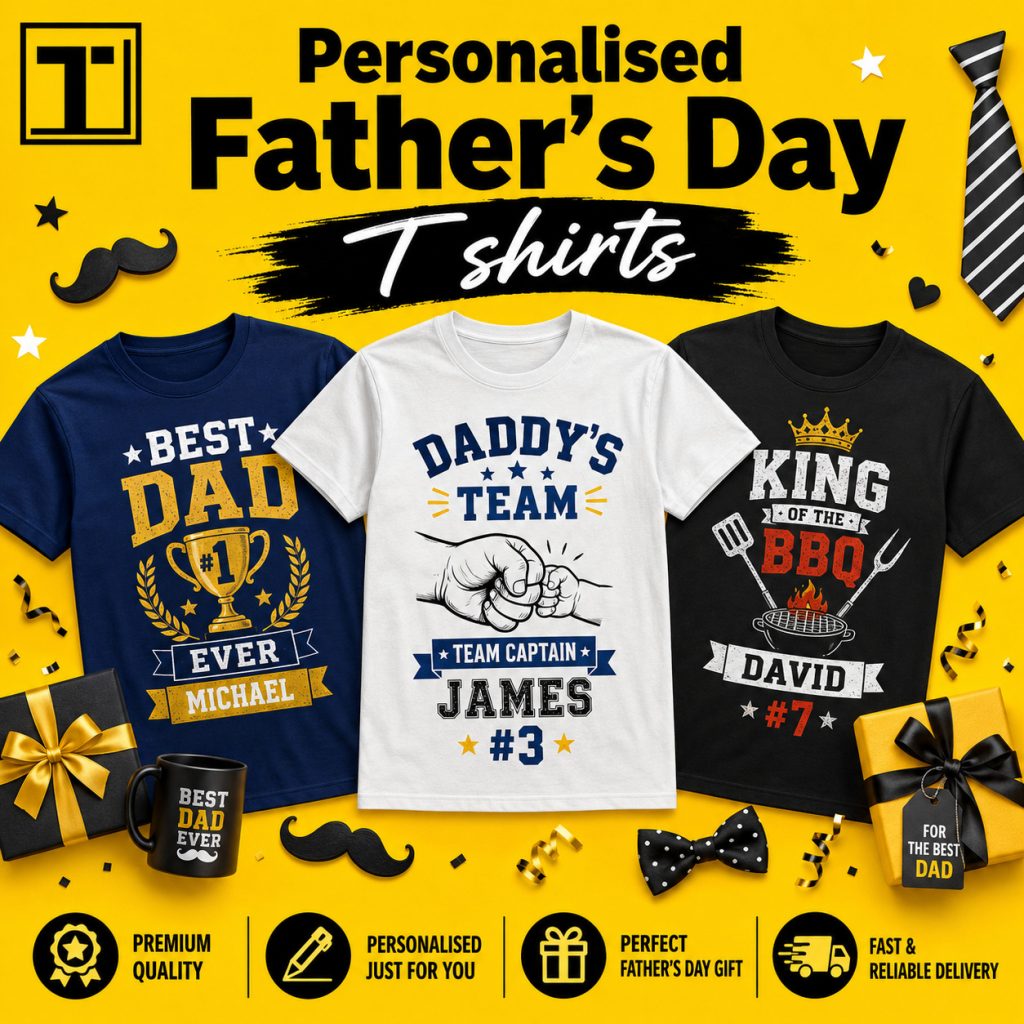Personalised Father’s Day T shirts.