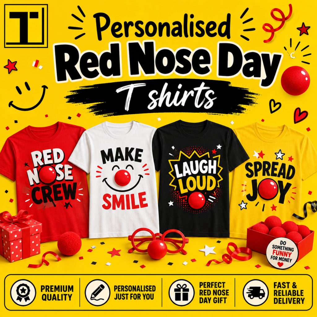 Personalised Red Nose Day T shirts.